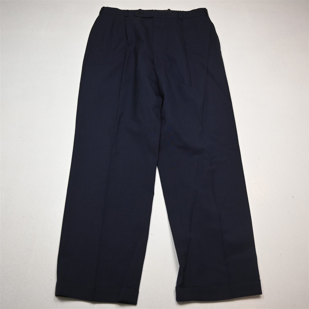 Tom James 32x30 Navy Blue‎ Houndstooth Wool Pleated Cuffed Classic Dress Pants
